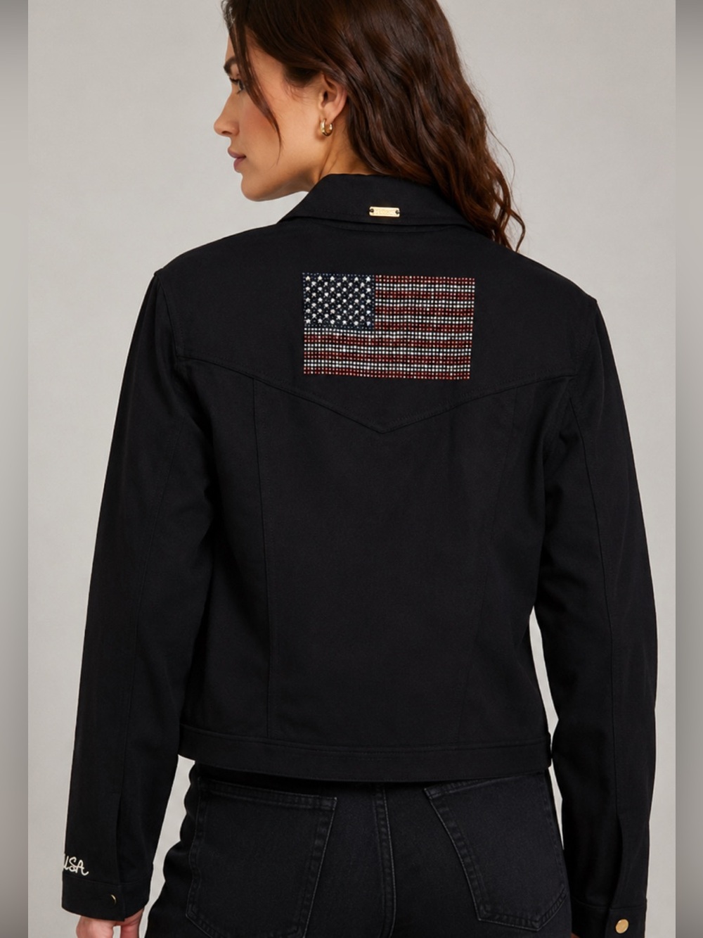 St John Knit Sport Navy Stretch Denim "StJohn Heart USA"Jacket Swarovski P*